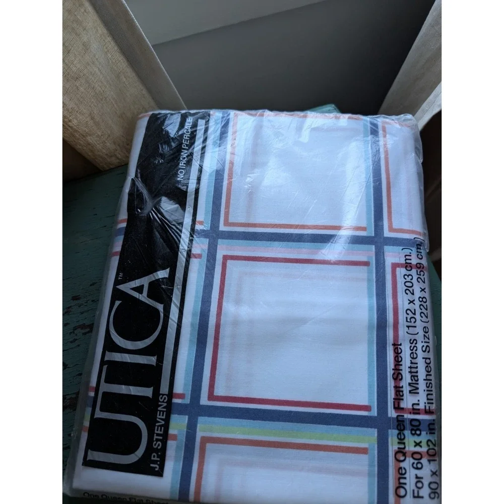 Vintage Utica Fine Arts J.P. Stevens RARE Queen Flat Sheet‎ Gridlock, Brand New